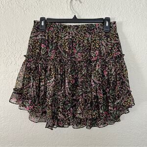 Misa Los Angeles Floral Mini Black Skirt Medium